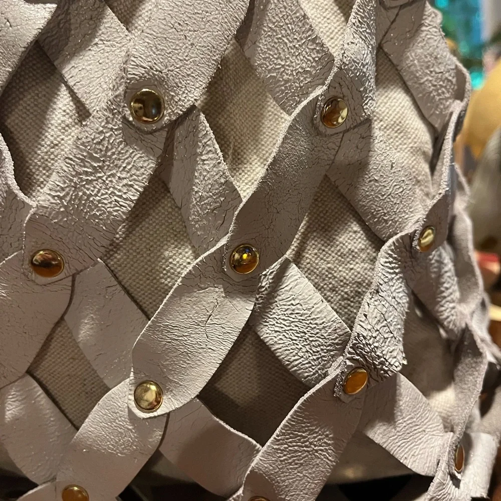 Michael Kors Cream Woven Leather Hobo with Gold-Tone Studs